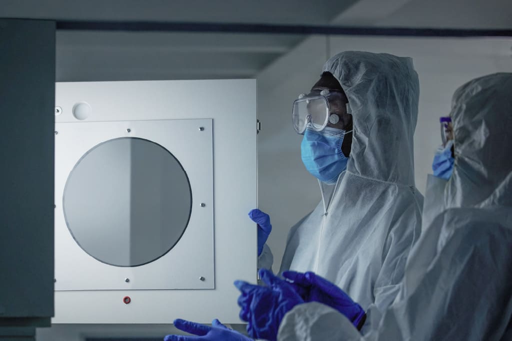 Homem analisando pass through para salas limpas